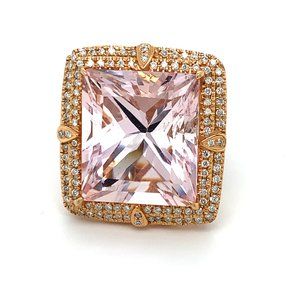 Certified Morganite 46.59ct Diamonds 14K Ring